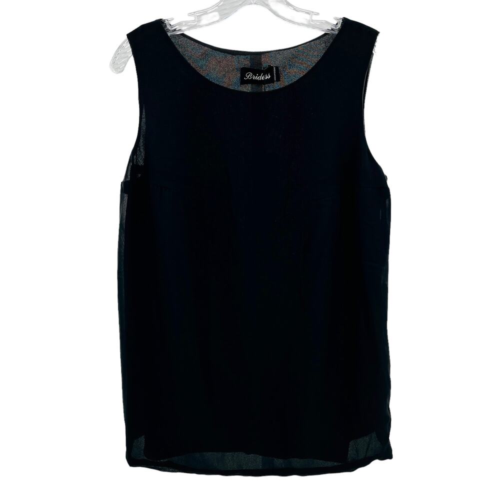 Bridess Black Scoop Neck Sleeveless Classic Tank Shell Dressy Top Blouse M NWT